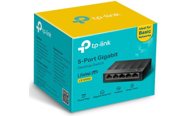TP-Link LS1005G Litewave 5 Port Gigabit Ethernet Switch | Desktop Ethernet Splitter | Unshielded Network Switch | Plug & Play | Fanless Quiet | Unmanaged - Black